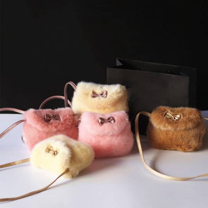 Niedliche Prinzessin-Mädchen-Mini-Umhängetasche, modische Schleife, Kunstpelz, Schultertasche, Umhängetasche – Bild 7