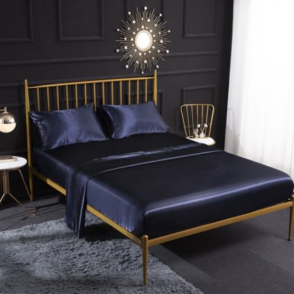 Home Ice Silk Simulation Silk Vierteiliges Kissenbezug-Bettlaken-Spannbettlaken-Set, US-Full/UK-D:138x190x35cm, US-Queen/UK-K:153x203x35cm