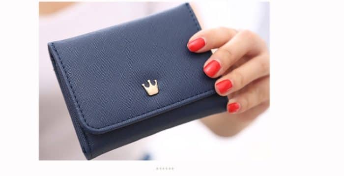 Kurze Mini-Damen-Geldbörsen, Kronen-verzierte Falte, PU-Leder, Münzgeldbörse, Kartenhalter – Bild 4