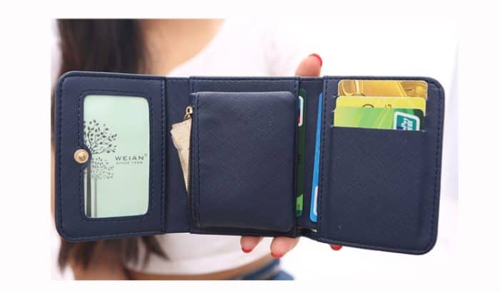 Kurze Mini-Damen-Geldbörsen, Kronen-verzierte Falte, PU-Leder, Münzgeldbörse, Kartenhalter – Bild 7