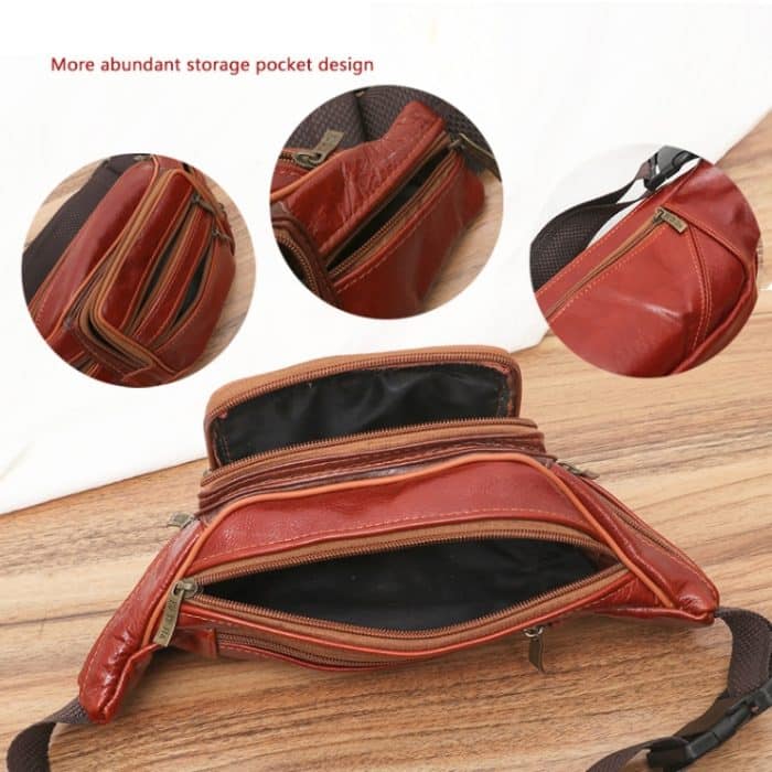 Mode Männer Echtes Leder Taille Taschen Reise Notwendigkeit Organizer Handy Tasche – Bild 3