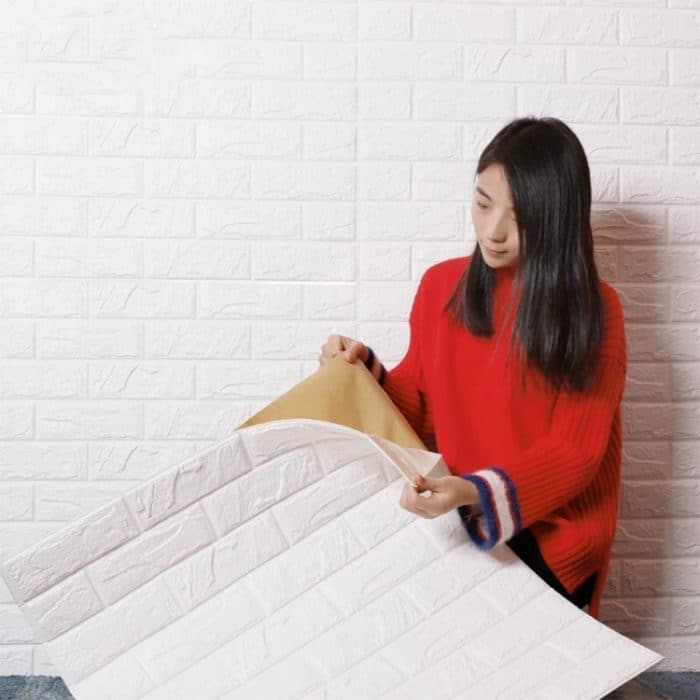 2 Stück selbstklebende, wasserdichte TV-Hintergrund-Ziegelstein-Tapeten, 3D-Wandaufkleber, Wohnzimmer-Tapeten-Wandbild, Schlafzimmer, dekorative Aufkleber, 70cm x 77cm – Bild 3