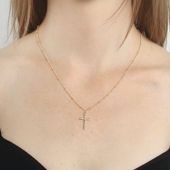 Damen-Halskette mit hellem Galvanik-Kreuz-Schmuck – Bild 8
