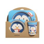 Baby Dish Geschirr Set Cartoon Gabel Fütterung Gerichte für Kinder Utensilien Natürliche Bambus Faser Schüssel Mit Tasse Löffel Platte
