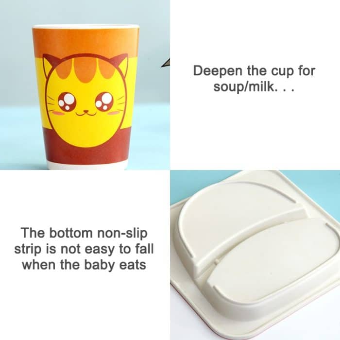 Baby Dish Geschirr Set Cartoon Gabel Fütterung Gerichte für Kinder Utensilien Natürliche Bambus Faser Schüssel Mit Tasse Löffel Platte – Bild 5