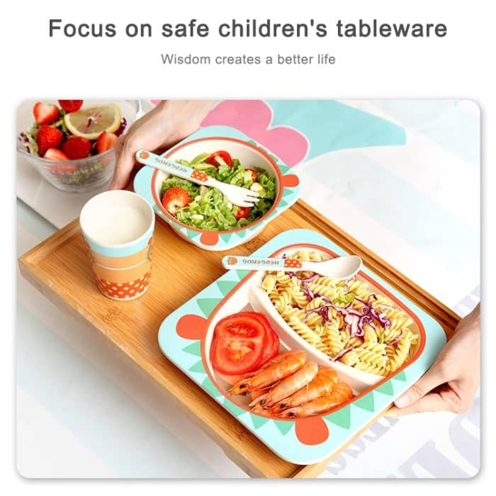 Baby Dish Geschirr Set Cartoon Gabel Fütterung Gerichte für Kinder Utensilien Natürliche Bambus Faser Schüssel Mit Tasse Löffel Platte – Bild 6