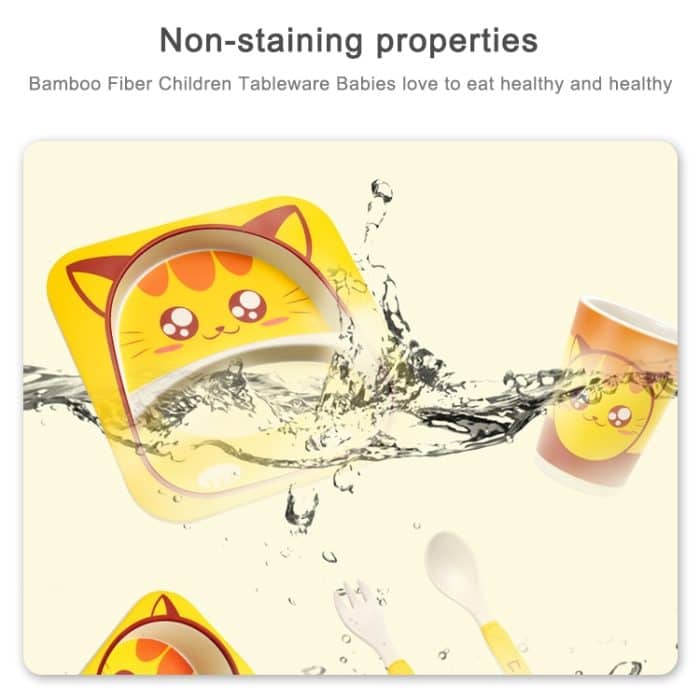 Baby Dish Geschirr Set Cartoon Gabel Fütterung Gerichte für Kinder Utensilien Natürliche Bambus Faser Schüssel Mit Tasse Löffel Platte – Bild 7