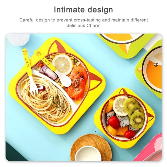 Baby Dish Geschirr Set Cartoon Gabel Fütterung Gerichte für Kinder Utensilien Natürliche Bambus Faser Schüssel Mit Tasse Löffel Platte – Bild 8