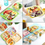 Baby Dish Geschirr Set Cartoon Gabel Fütterung Gerichte für Kinder Utensilien Natürliche Bambus Faser Schüssel Mit Tasse Löffel Platte – Bild 9