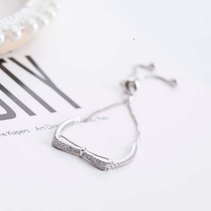 925 Sterling Silber Armband Schleife Mädchen Stretch-Armband – Bild 2