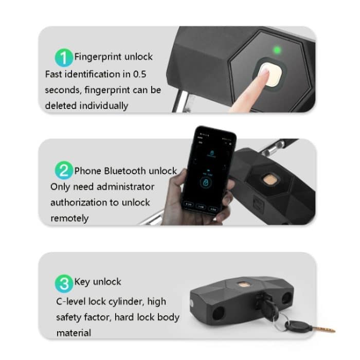 Intelligentes Bluetooth-Fingerabdruck-U-förmiges Glastürschloss, schersicheres Diebstahlschutzschloss, erweitertes wasserdichtes U-förmiges Schloss für den Außenbereich, U3 (Fingerprint+APP+Key), U5 (Fingerprint+APP+Key), U2 (Key Password + APP + Key) – Bild 5