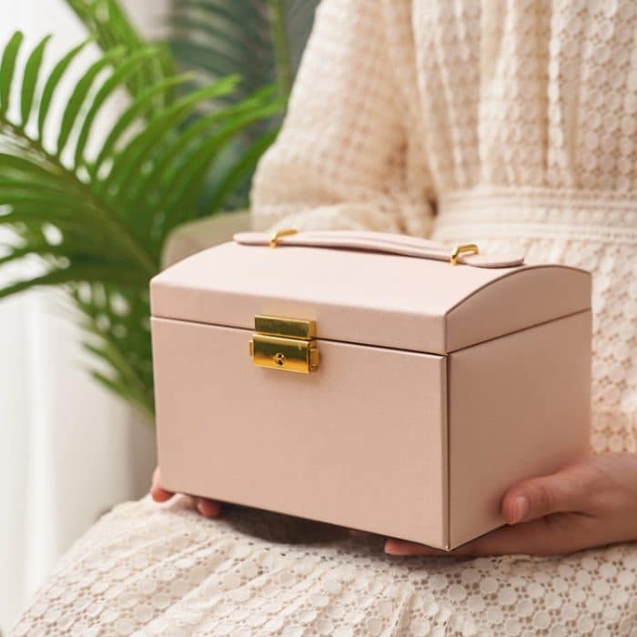 Dreischichtige Schubladen-Schmuckaufbewahrungsbox aus Leder mit Schloss – Bild 7