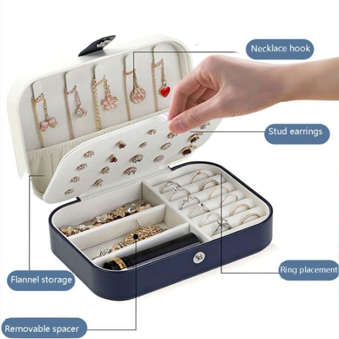 Doppelschichtige Schmuck-Aufbewahrungsbox, Ohrringe, Ring, tragbare Flanell-Schmuckschatulle – Bild 4