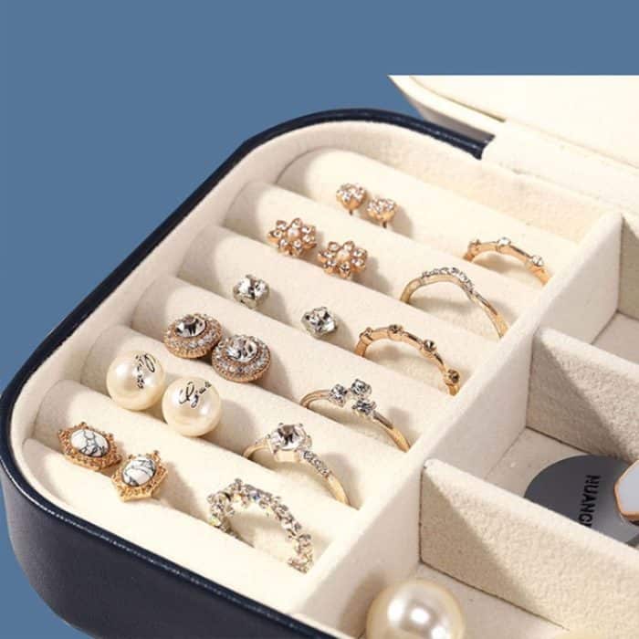 Doppelschichtige Schmuck-Aufbewahrungsbox, Ohrringe, Ring, tragbare Flanell-Schmuckschatulle – Bild 7