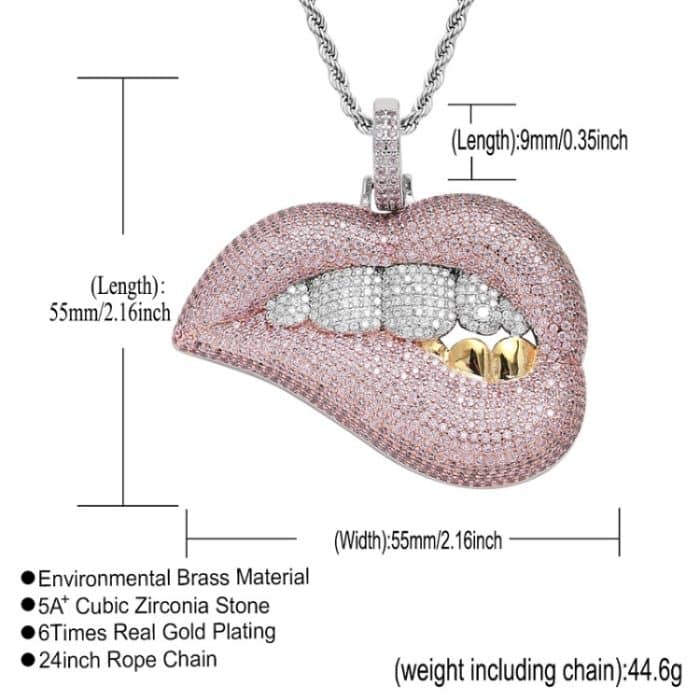 Sexy Lippenbeißende Hip-Hop-Anhänger-Micro-Set-Zirkon-Halskette – Bild 3