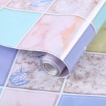 2 Stück Küchen-Anti-Rauch-Fliesen-Wandaufkleber, Herd-Tapete, Happy Every Day, Purple Vine, Blossoming Flowers, Blue Ans White Porcelain