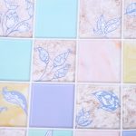 2 Stück Küchen-Anti-Rauch-Fliesen-Wandaufkleber, Herd-Tapete, Happy Every Day, Purple Vine, Blossoming Flowers, Blue Ans White Porcelain – Bild 3