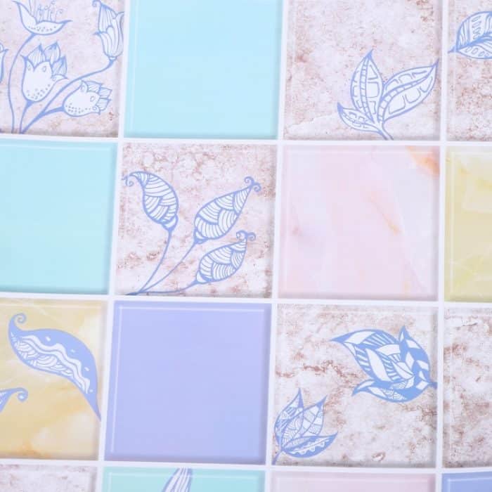 2 Stück Küchen-Anti-Rauch-Fliesen-Wandaufkleber, Herd-Tapete, Happy Every Day, Purple Vine, Blossoming Flowers, Blue Ans White Porcelain – Bild 3