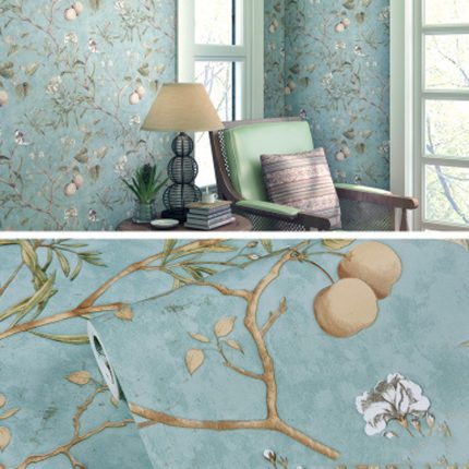 3D StereoRetro Selbstklebende Vliestapete Pastorale Blume Schlafzimmer Wohnzimmer TV Hintergrund Wandaufkleber, 0.53x5m