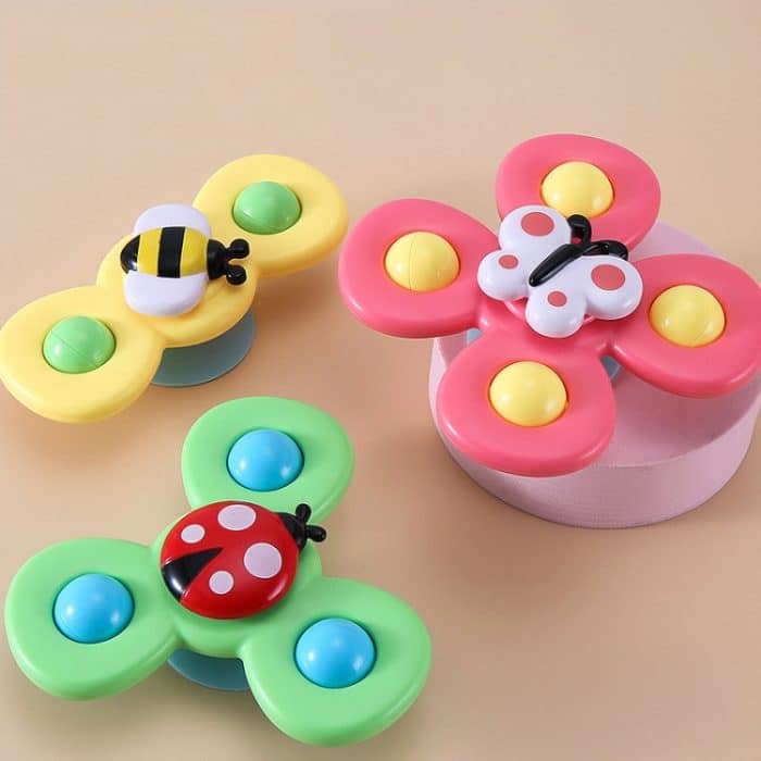 3-in-1-Fingerspitzen-Spinner-Babyrassel Dreifarbiger Insektensauger Drehen und drehen Sie lustiges Baby-Badespielzeug – Bild 2