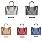 L5032 Große Kapazität Messenger Frauen Tasche Rindsleder Pendler Tote Schulter Tasche, Red Wine, Blue, Charcoal Black, Bronze, Silver – Bild 2