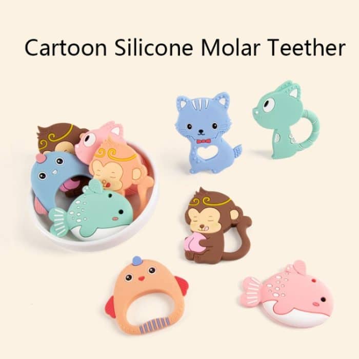 MJYJ019 2 PCS Silikon Baby Beißring Kinder Molar Stick Spielzeug, Pink, Blue, Orange, Small Fish-Blue, Small Fish-Pink, Small Fish-Green, Fox-Blue, Fox-Pink, Fox-Green, Monkey-Pink, Monkey-Orange, Monkey-Coffee, Kitten-Coffee, Kitten-Blue, Kitten-Pink – Bild 2