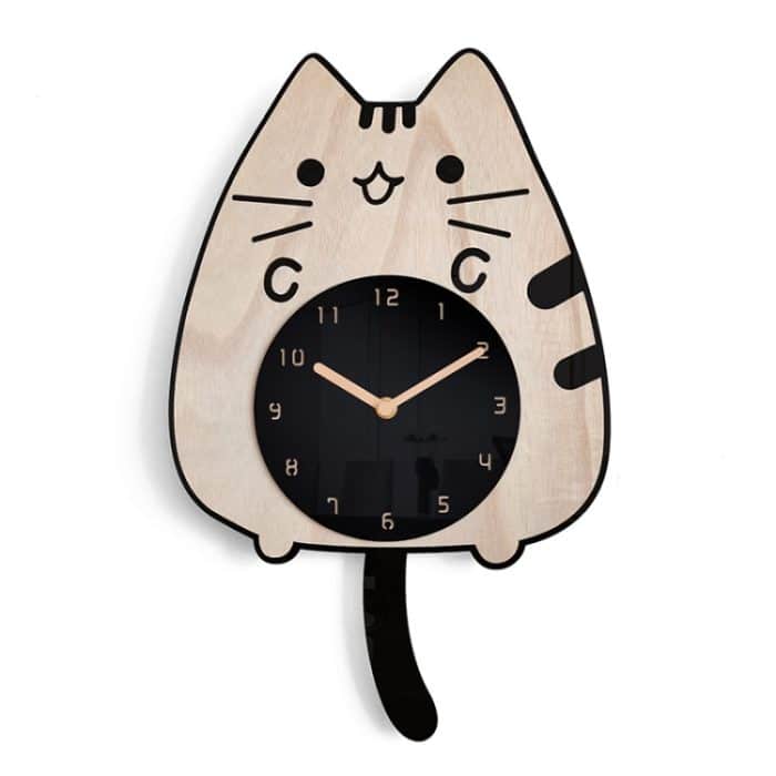 TBD05672084.jpg Holz Cartoon Uhren Home Decoration Wohnzimmer Katze Wagging Tail Swinging Wanduhr – Bild 1