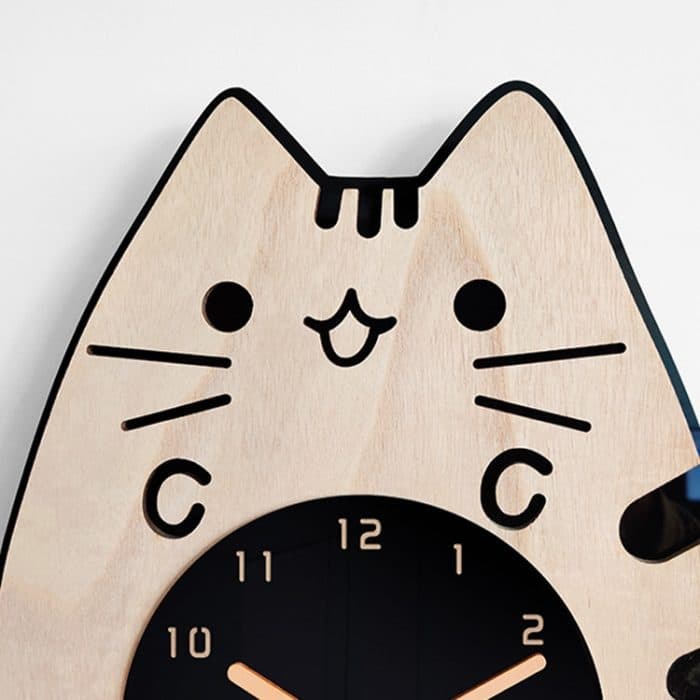 Holz Cartoon Uhren Home Decoration Wohnzimmer Katze Wagging Tail Swinging Wanduhr – Bild 4