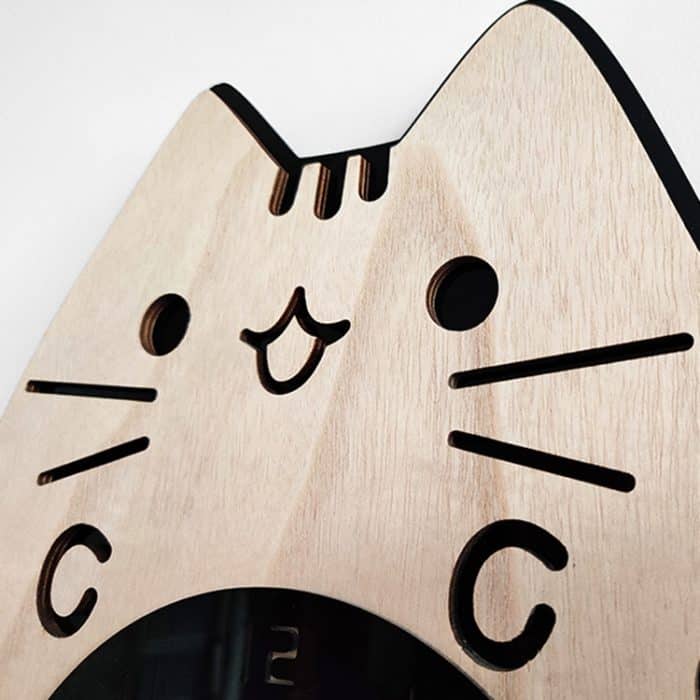 Holz Cartoon Uhren Home Decoration Wohnzimmer Katze Wagging Tail Swinging Wanduhr – Bild 5