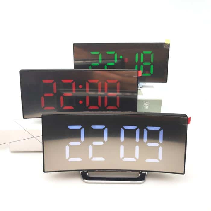 6507 Elektronische Uhr mit gebogenem Großbildschirm, LED-Spiegel, stummgeschalteter Wecker, White, Red, Green – Bild 2