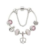 SL85 Farbige Glasur Perlenarmband mit großem Loch, Legierung, rosa Serie, Liebesvogel-Anhänger-Armband, Größe: