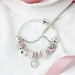 SL85 Farbige Glasur Perlenarmband mit großem Loch, Legierung, rosa Serie, Liebesvogel-Anhänger-Armband, Größe: – Bild 2