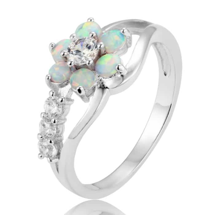 925 Silber Damen Opal Blumen Ring Schmuck – Bild 1