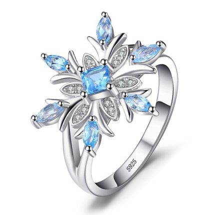 Mode 925 Sterling Silber Schneeflocke Blume Blau Topas Ring Schmuck Frauen