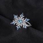 Mode 925 Sterling Silber Schneeflocke Blume Blau Topas Ring Schmuck Frauen – Bild 3