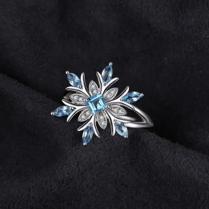Mode 925 Sterling Silber Schneeflocke Blume Blau Topas Ring Schmuck Frauen – Bild 3
