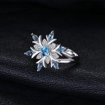 Mode 925 Sterling Silber Schneeflocke Blume Blau Topas Ring Schmuck Frauen – Bild 4