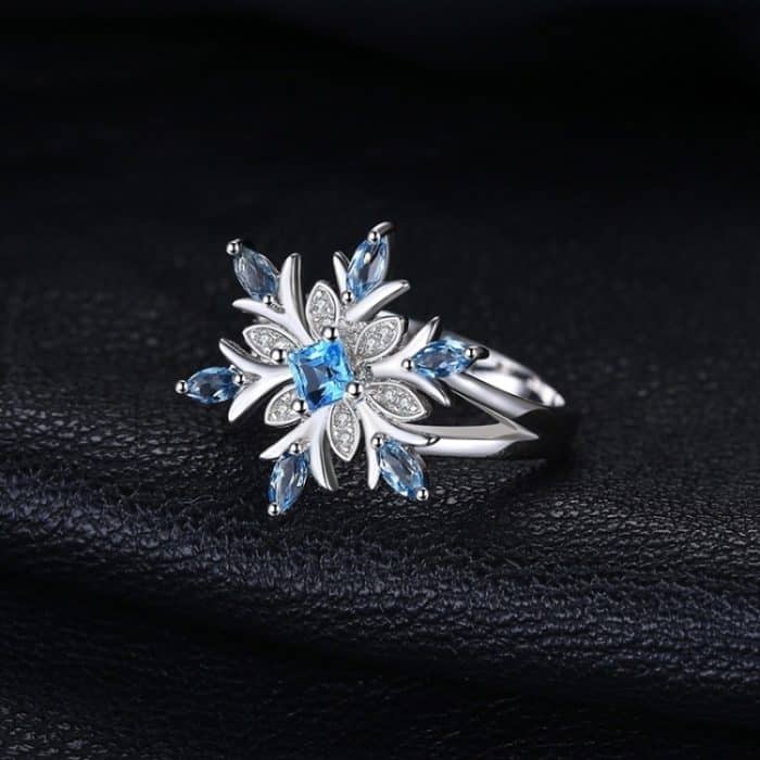 Mode 925 Sterling Silber Schneeflocke Blume Blau Topas Ring Schmuck Frauen – Bild 4