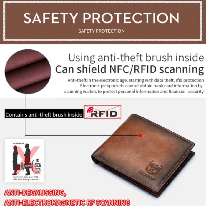 BUFF CAPTAIN 05 Kurze Herren-Geldbörse aus Leder mit Anti-Diebstahl-Bürste und mehreren Kartenbits aus erster Schicht aus weichem Rindsleder, Red, Black, Yellow Brown – Bild 3