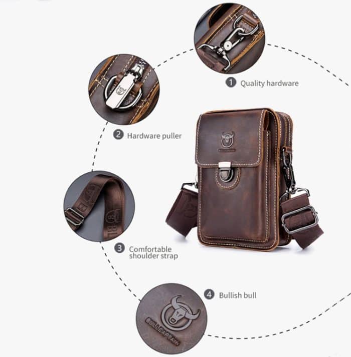 BUFF CAPTAIN 075 Herren Gürtel Handy Gürteltasche Erste Schicht Rindsleder Multifunktions-Diagonaltasche – Bild 3