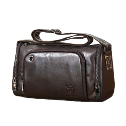 BUFF CAPTAIN HKDJB--001 Erste Schicht Rindsleder Schulter Messenger Bag Sport Herren Ledertasche, Dark Brown, Yellow, Black