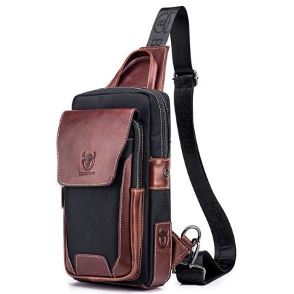 BUFF CAPTAIN 9999 Leder Herren Brusttasche Lässige Umhängetasche aus erstklassigem Rindsleder, Brown, Blue Black, Black Leather Blue