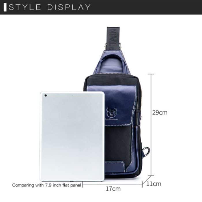 BUFF CAPTAIN 9999 Leder Herren Brusttasche Lässige Umhängetasche aus erstklassigem Rindsleder, Brown, Blue Black, Black Leather Blue – Bild 3