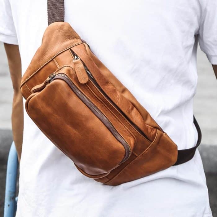 6364 Männer Casual Messenger Brusttasche Retro Leder Multifunktionale Taille Tasche, 6364 Cofffee, 6364 Brown – Bild 6