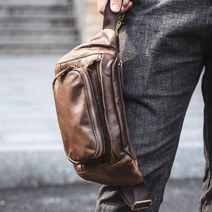 6364 Männer Casual Messenger Brusttasche Retro Leder Multifunktionale Taille Tasche, 6364 Cofffee, 6364 Brown – Bild 7