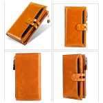 Damen-Geldbörse aus Leder mit mehreren Kartenfächern, Retro-Geldbörse aus Ölwachs-Leder, lange RFID-Anti-Diebstahl-Bürstenkupplung – Bild 3