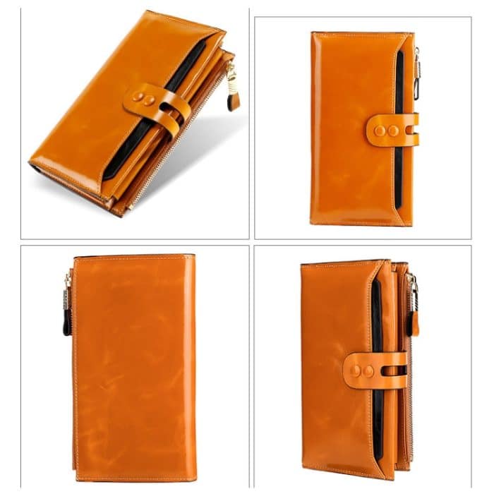 Damen-Geldbörse aus Leder mit mehreren Kartenfächern, Retro-Geldbörse aus Ölwachs-Leder, lange RFID-Anti-Diebstahl-Bürstenkupplung – Bild 3