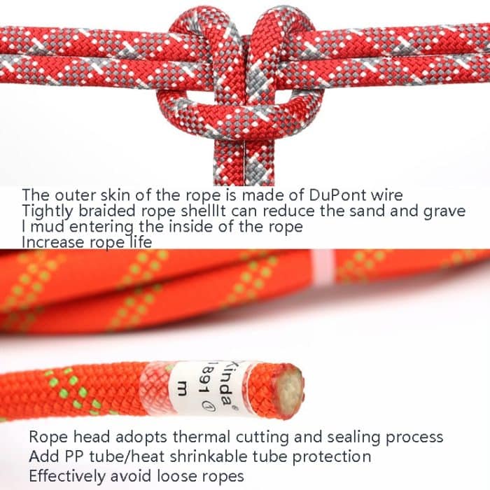 XINDA XD-S9801 Statisches Seil, Outdoor-Kletterseil, beschleunigt das Herunterfahren von Hausaufgaben in großer Höhe, Länge: 2 m, Durchmesser:, 9mm (Black), 9mm (Orange), 9mm (Red Gray), 10mm (Black), 10mm (Orange) – Bild 3