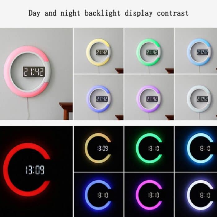 LED-Spiegel-Hohlwanduhr, 7-Farben-Schalter, elektronische Digitalanzeige-Wanduhr, Hollow Wall Clock – Bild 4