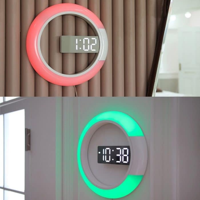 LED-Spiegel-Hohlwanduhr, 7-Farben-Schalter, elektronische Digitalanzeige-Wanduhr, Hollow Wall Clock – Bild 8